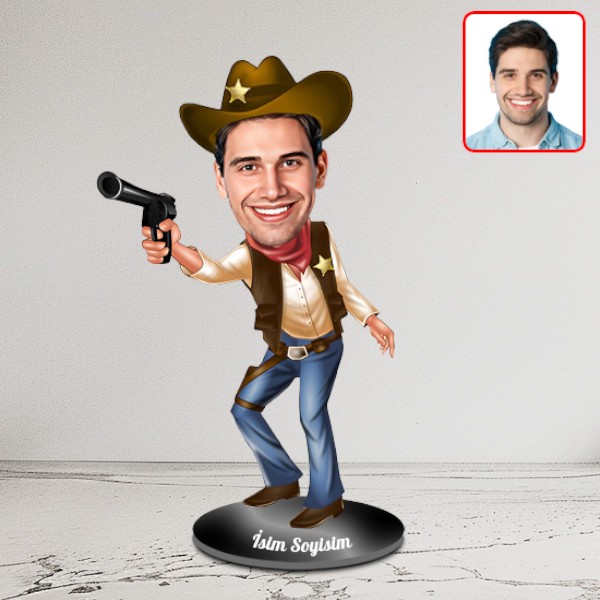 Kişiye Özel Kovboy Karikatür Biblo - Görsel 3