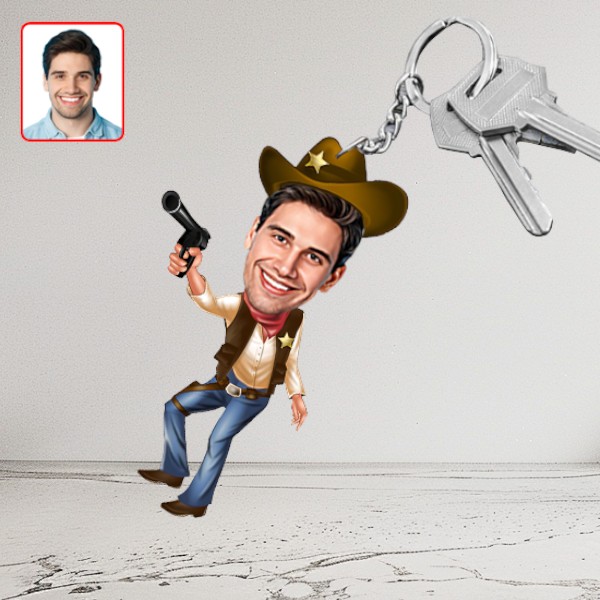 Kişiye Özel Kovboy Karikatür Biblo Anahtarlık - Görsel 1