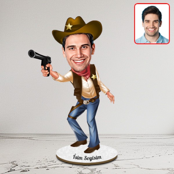 Kişiye Özel Kovboy Karikatür Biblo - Görsel 1