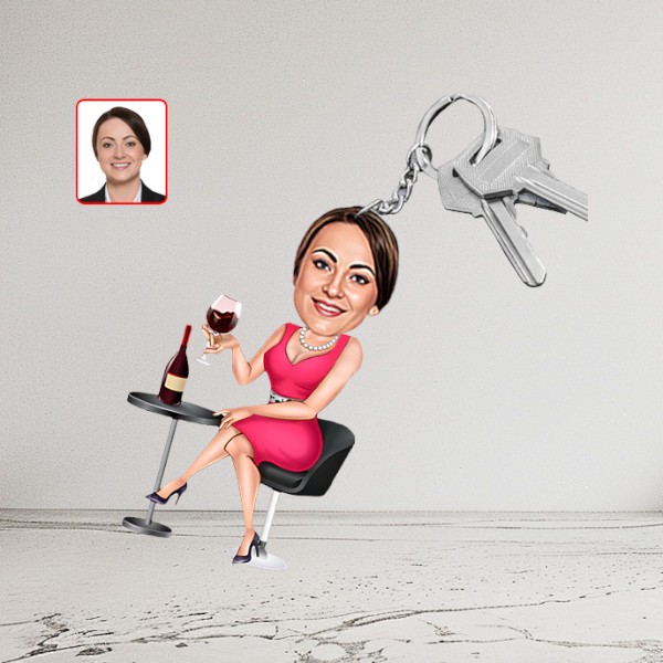 Kutlama Yapan Kadın Karikatür Biblo Anahtarlık - Görsel 1