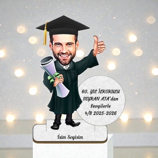 Kişiye Özel Erkek Mezuniyet Karikatürlü Biblo- Model 1 görsel