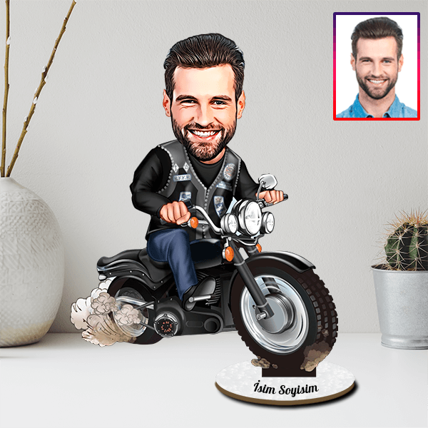 Kişiye Özel Motorcu Karikatürlü Biblo - Görsel 2