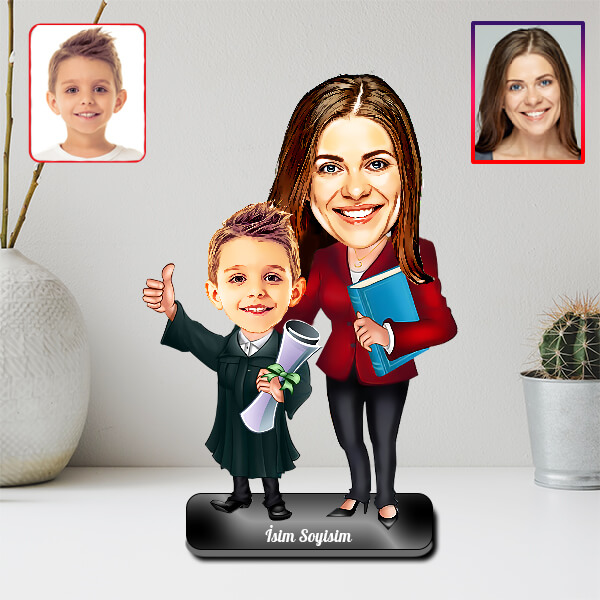 Kadın Öğretmen Erkek Öğrenci Karikatürlü Biblo - Görsel 2