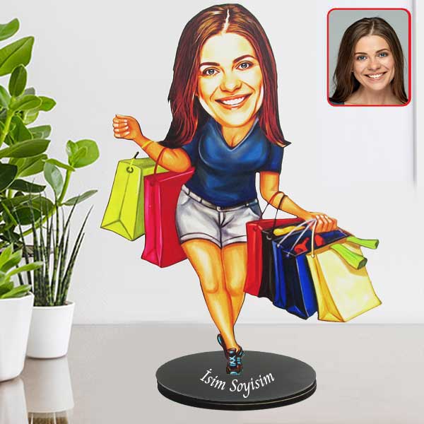 Kişiye Özel Alışveriş Yapan Kadın Karikatürlü Biblo - Görsel 2