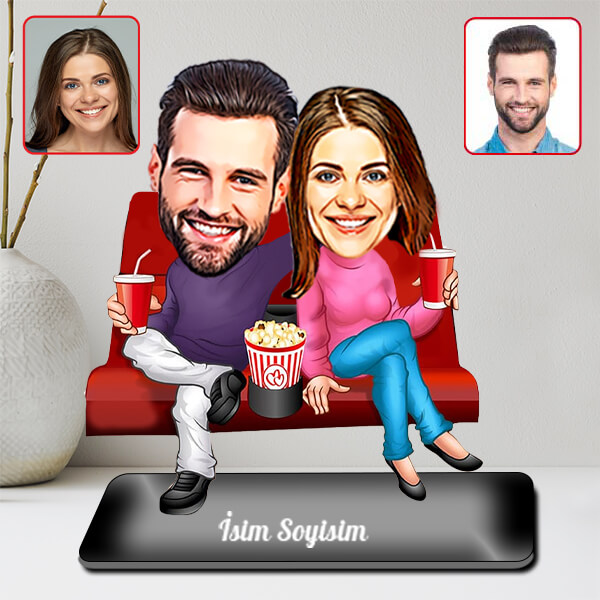 Kişiye Özel Film İzleyen Çift Karikatürlü Biblo - Görsel 2