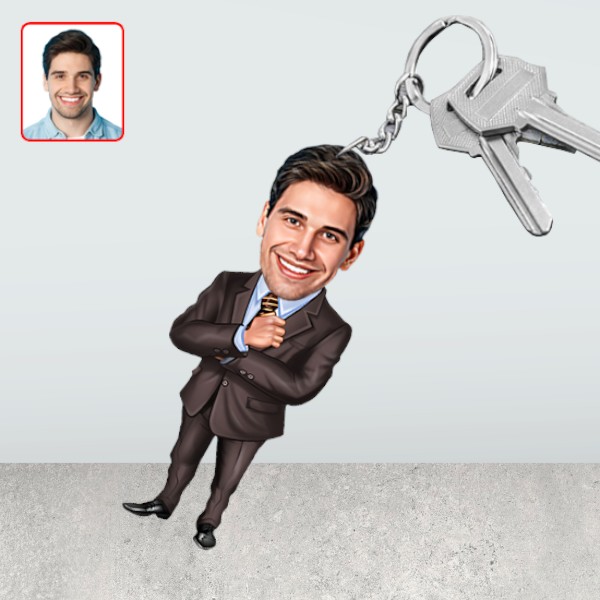 Takım Elbiseli Erkek Karikatür Biblo Anahtarlık - Görsel 1