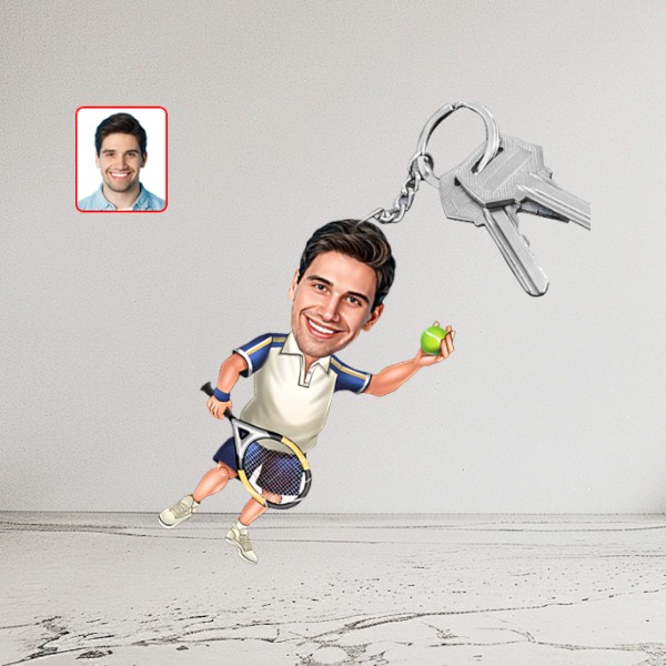 Kişiye Özel Tenisçi Karikatür Biblo Anahtarlık - Görsel 1