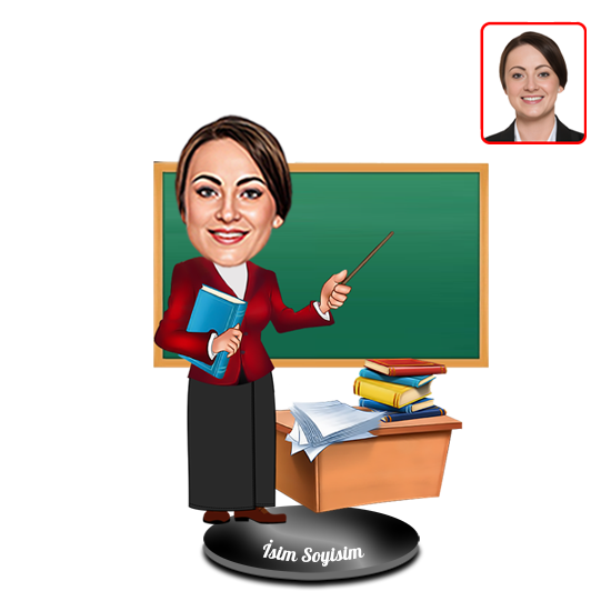 Kişiye Özel Tesettürlü Bayan Öğretmen Karikatür Biblo - Görsel 2