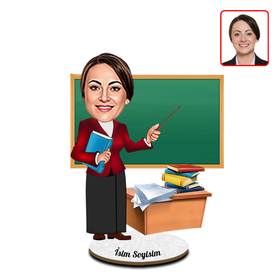 Kişiye Özel Tesettürlü Bayan Öğretmen Karikatür Biblo - Görsel 1