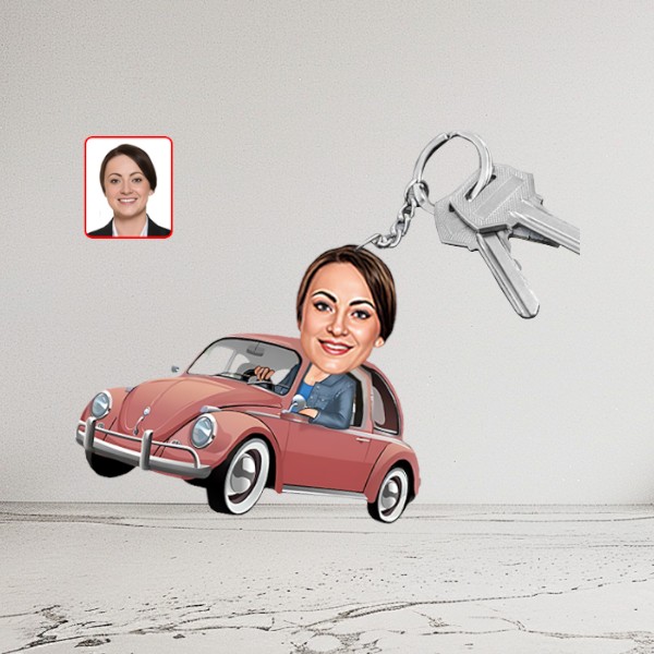 Kişiye Özel Vosvos Tasarımlı Kadın Karikatür Biblo Anahtarlık - Görsel 1