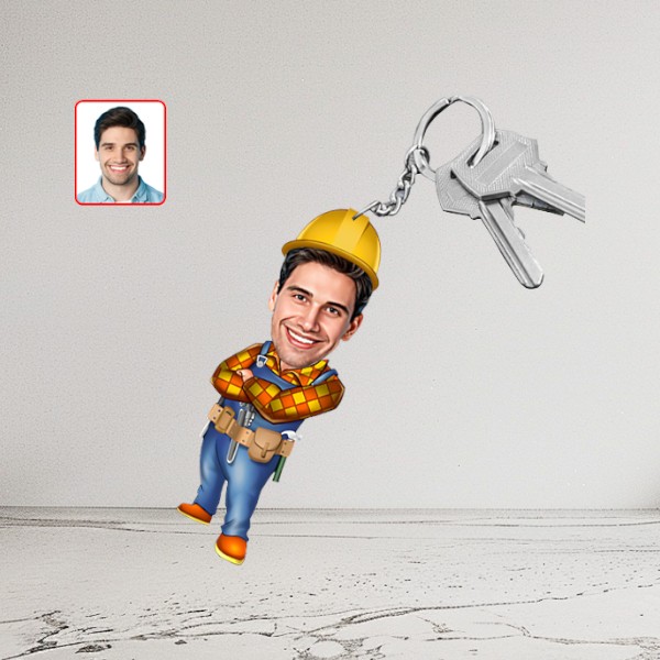 Yakışıklı Mühendis Karikatürlü Biblo Anahtarlık - Görsel 1