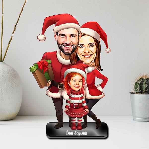 Yılbaşı Kostümlü 3 Kişilik Aile Karikatür Biblo - Görsel 2