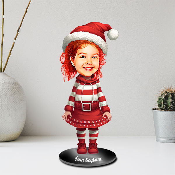 Yılbaşı Kostümlü Kız Çocuk Karikatür Biblo - Görsel 2