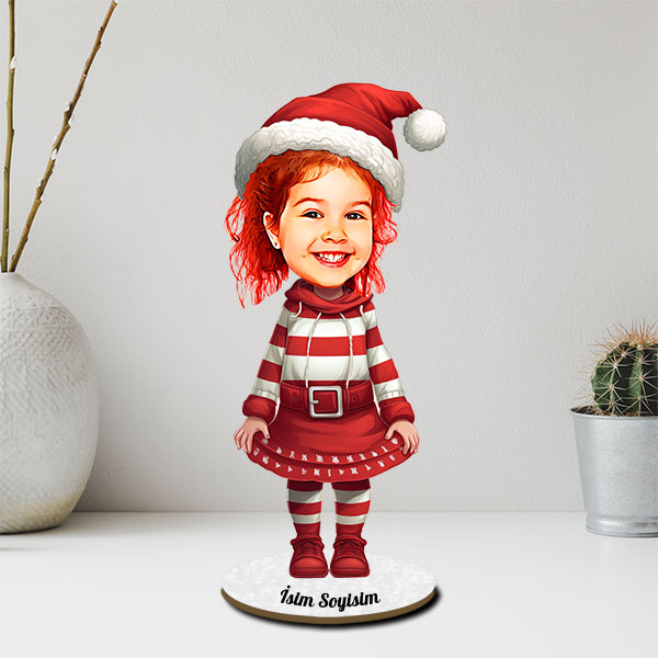 Yılbaşı Kostümlü Kız Çocuk Karikatür Biblo - Görsel 1