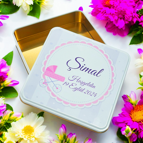 Baskılı Hediye Teneke Kutu 192X192X45 Mm görsel