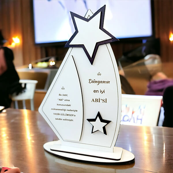 Kişiye Özel Yıldızlı Ahşap Plaket 14X22Cm - Görsel 1