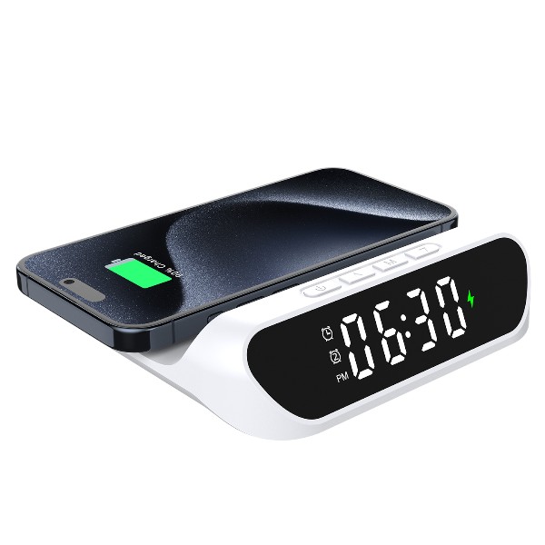 S-Link Sl-Cw18 Beyaz Telefon Uyumlu 15W Lcd Ekran Double Alarmlı Kablosuz Şarj Cihazı görsel