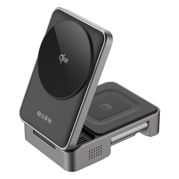 S-Link Sw-Cwf116 Siyah Telefon Kulaklık Akıllı Saat 15W 3 İn 1 Magsafe Qi2 Kablosuz Şarj Cihazı görsel