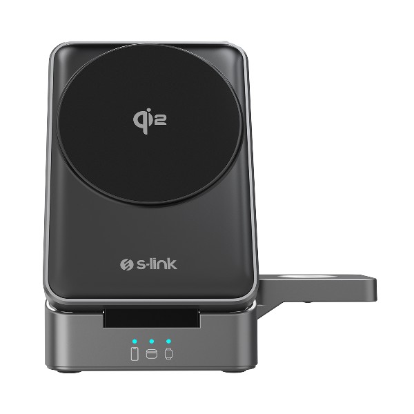 S-Link Sw-Cwf116 Siyah Telefon Kulaklık Akıllı Saat 15W 3 İn 1 Magsafe Qi2 Kablosuz Şarj Cihazı görsel