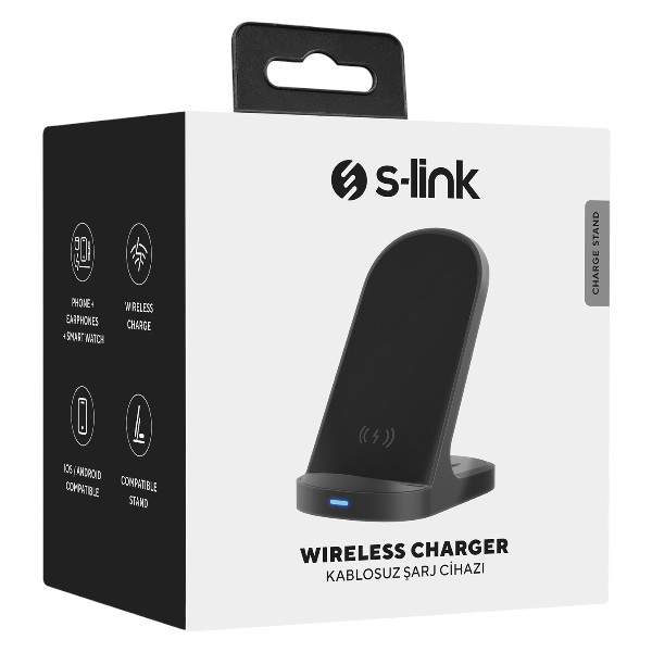 S-Link Sl-Cw05 Mobil Telefon Uyumlu 15W Led Logo Prm Siyah Kablosuz Şarj Cihazı görsel