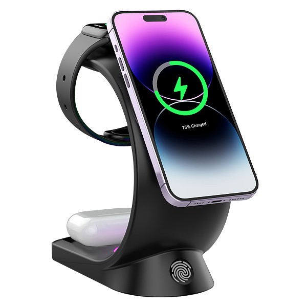 S-Link Sl-Cw20 Siyah Telefon, Saat, Kulaklık Uyumlu 15W Rgb Kablosuz Şarj Cihazı görsel