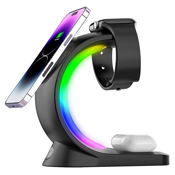 S-Link Sl-Cw20 Siyah Telefon, Saat, Kulaklık Uyumlu 15W Rgb Kablosuz Şarj Cihazı görsel