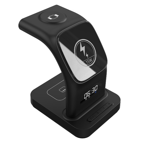 S-Link Sw-Cwf130 Siyah Telefon Kulaklık Akıllı Saat 15W 3 İn 1 Magsafe Led Logo Kablosuz Şarj Cihazı görsel