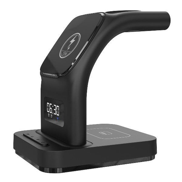 S-Link Sw-Cwf130 Siyah Telefon Kulaklık Akıllı Saat 15W 3 İn 1 Magsafe Led Logo Kablosuz Şarj Cihazı görsel