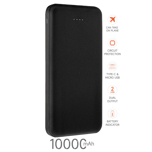Kişiye Özel Siyah Powerbank 10.000 Mah 2X Usb Çıkışlı 1 Type-C Ve 1 Micro Girişli