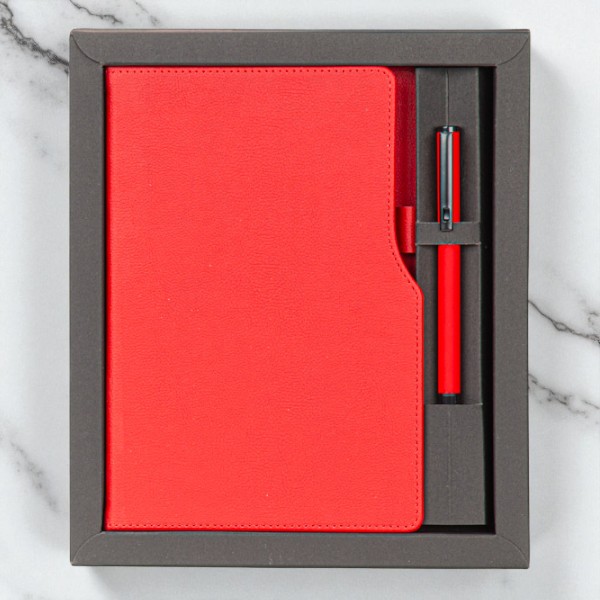 Kişiye Özel Roller Kalem Ve Termo Deri Defter Kutulu Set - Kırmızı görsel