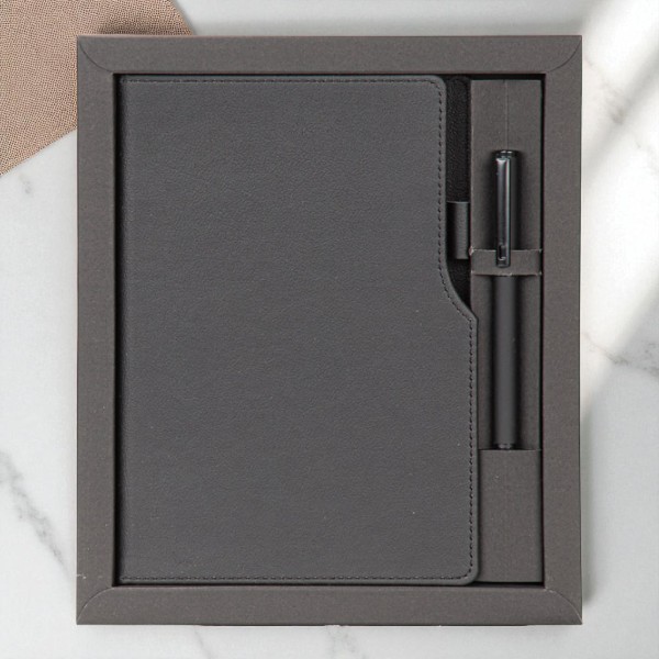 Kişiye Özel Roller Kalem Ve Termo Deri Defter Kutulu Set - Siyah görsel