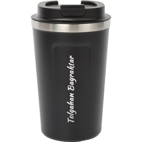 Kişiye Özel Siyah Çelik Termos Kilitli Mug 380 Ml