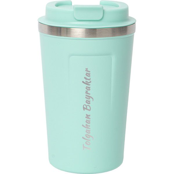 Kişiye Özel Turkuaz Çelik Termos Kilitli Mug 380 Ml görsel