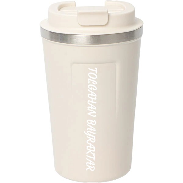 Kişiye Özel Beyaz Çelik Termos Kilitli Mug 380 Ml görsel
