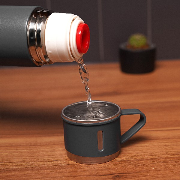 Kişiye Özel Üçlü Gri Bardak Paslanmaz Çelik Termos Seti görsel