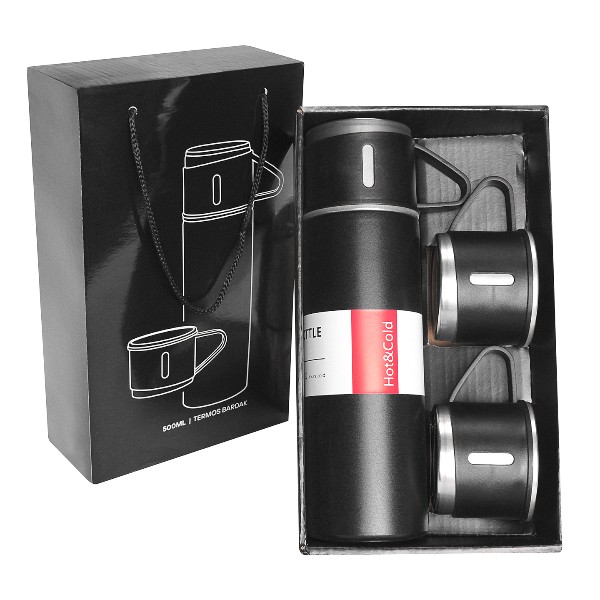 Kişiye Özel Üçlü Siyah Bardak Paslanmaz Çelik Termos Seti görsel
