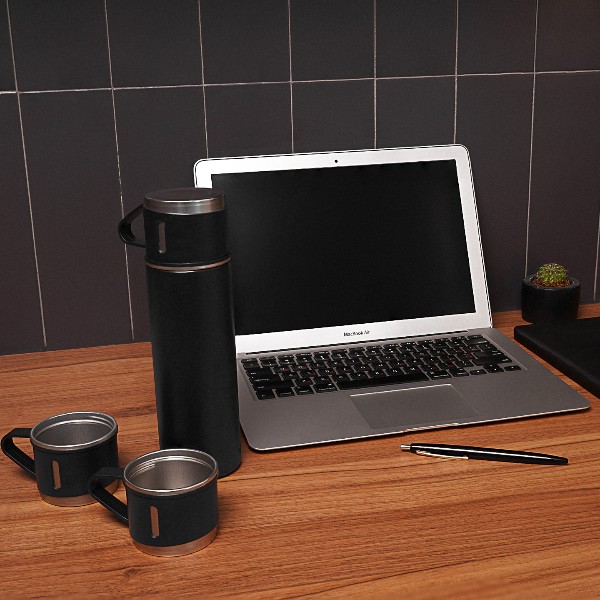 Kişiye Özel Üçlü Siyah Bardak Paslanmaz Çelik Termos Seti görsel