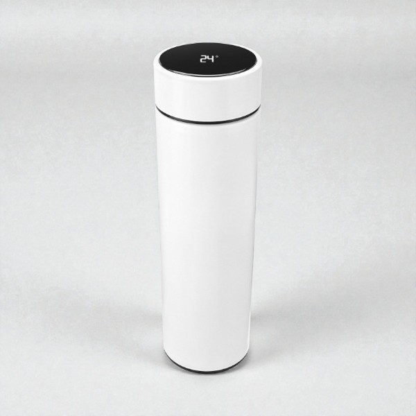 Kişiye Özel Dijital Göstergeli Süzgeçli Beyaz Termos 450Ml