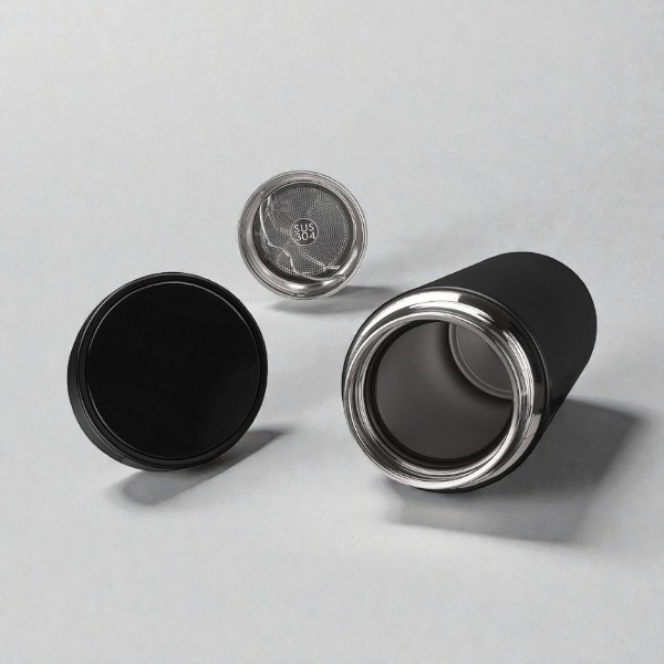 Kişiye Özel Dijital Göstergeli Süzgeçli Siyah Termos görsel