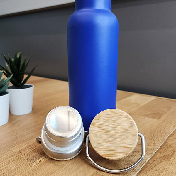 Kişiye Özel Bambu Kapak Lacivert Matara Termos görsel