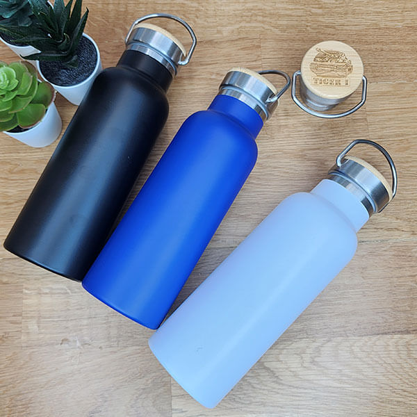 Kişiye Özel Bambu Kapak Lacivert Matara Termos görsel