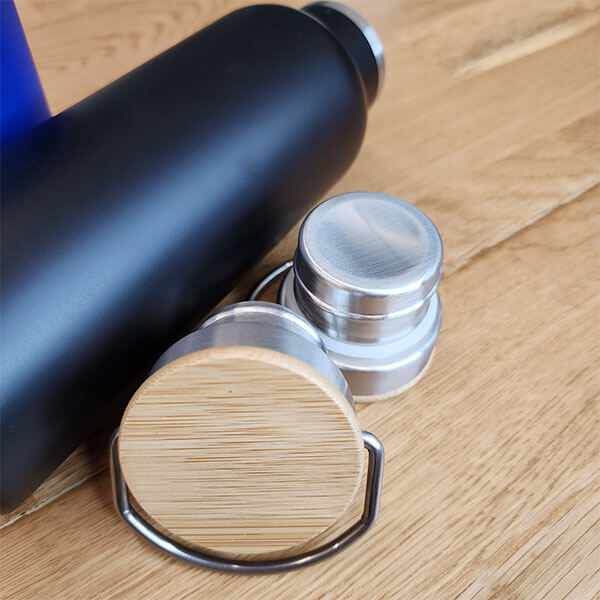 Kişiye Özel Bambu Kapak Siyah Matara Termos görsel