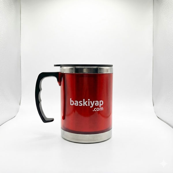 Kulplu Paslanmaz Çelik Termos Kupa 330 Ml – Kırmızı görsel