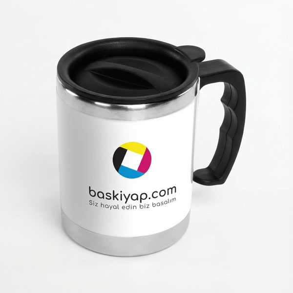 Kulplu Paslanmaz Çelik Termos Kupa 330 Ml – Beyaz görsel