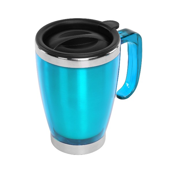 Kulplu Turkuaz Paslanmaz Çelik Termos Kupa – 415 Ml görsel