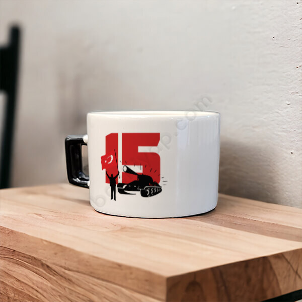 15 Temmuz Özel Kendin Tasarla Siyah Kulplu Baskılı Fincan online tasarla