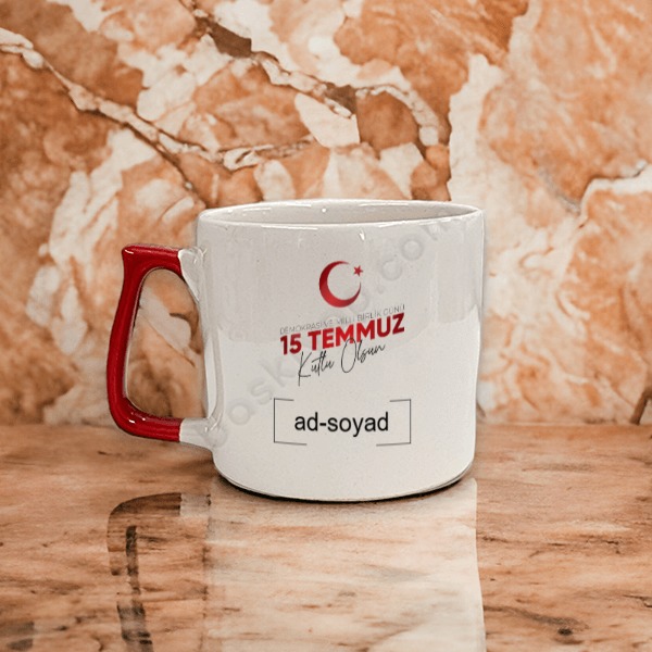 15 Temmuz Özel Kırmızı Saplı Seramik Kahve Fincanı online tasarla