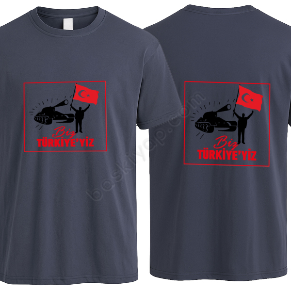 15 Temmuz Tasarımlı  Unisex Gri Kişiye Özel Tişört online tasarla