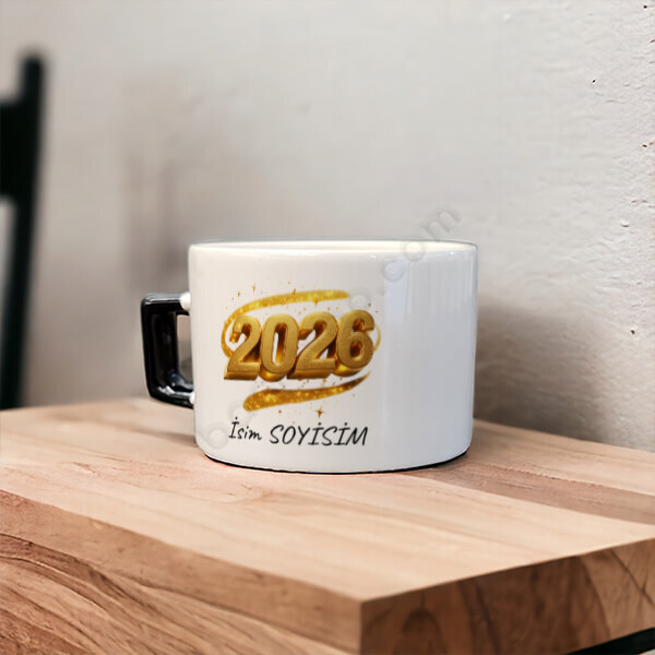 2026 Yılbaşı Baskılı Yuvarlak Kulplu Kişiye Özel Fincan Kupa online tasarla