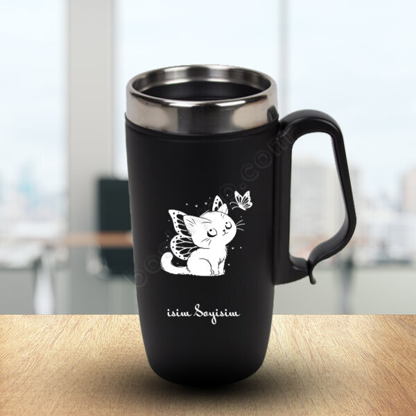 Sevimli Kedi Tasarımlı İsme Özel Termos Bardak online tasarla